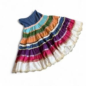 Vintage Tiered Patchwork Skirt – cottagecore boho midi S